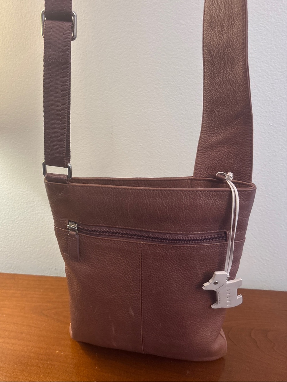Radley London Brown Leather Phone Crossbody Bag Scottie Dog Tag